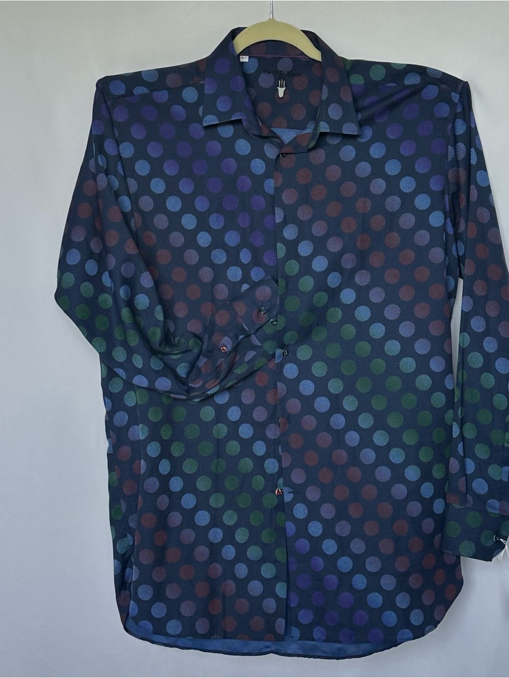 LUCHIANO VISCONTI BLACK Men's XLT Polka Dot Button-Down Shirt